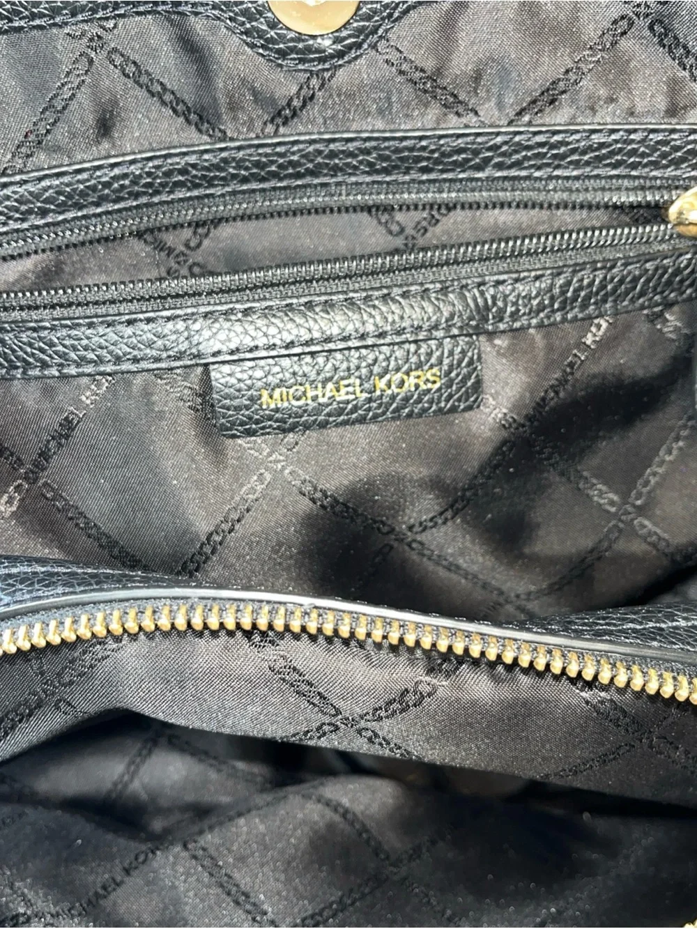 Michael Kors Black Leather Double-Handle Tote Pebbled Gold Toned Hardware